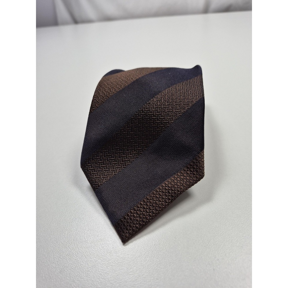 TALLIA Tie Mens One Size Brown Striped 100% Silk Pointed Classic Width Italy